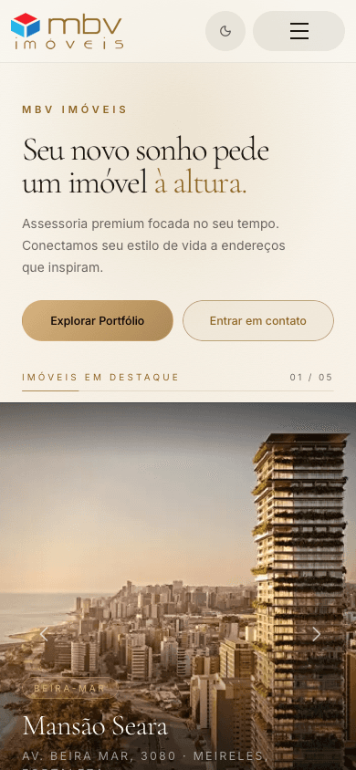 MBV Imóveis no celular, abertura da vitrine com o imóvel em destaque