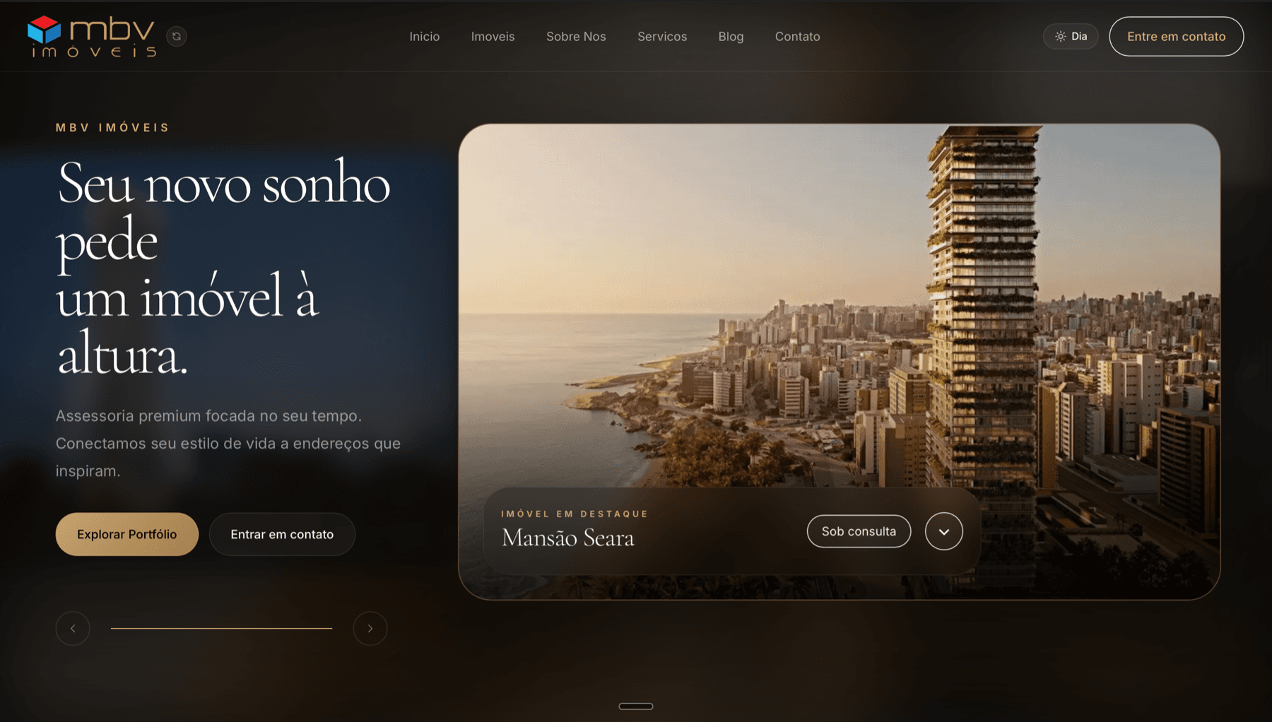 MBV Imóveis, vitrine pública com o imóvel em destaque em tela cheia